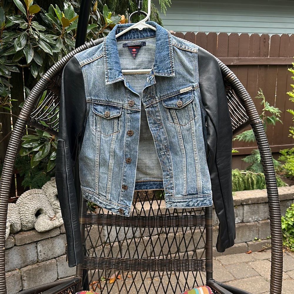 Madison Scotch jean jacket with leather sleeves